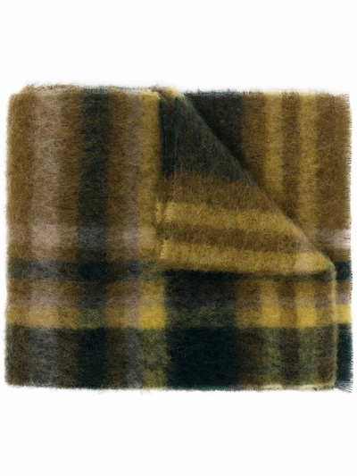 Acne Studios Heavy Plaid Alpaca-blend Scarf In Khaki Green