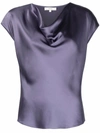Vince Cowl-neck Cap-sleeve Satin Blouse In Purple