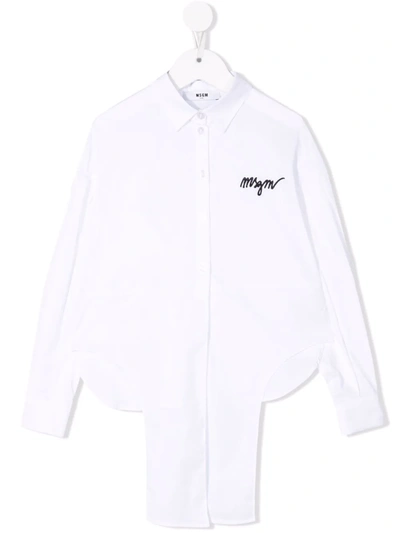 Msgm Kids' Embroidered Logo Shirt In White