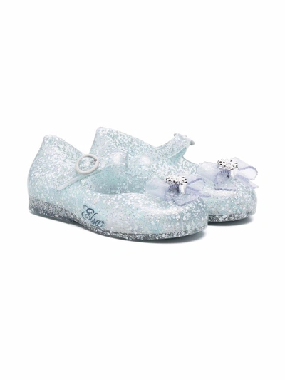Mini Melissa Kids' Elsa-print Glittered Ballerina Shoes In Blue