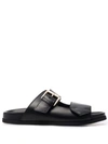 N°21 Buckled Leather Slides In Black