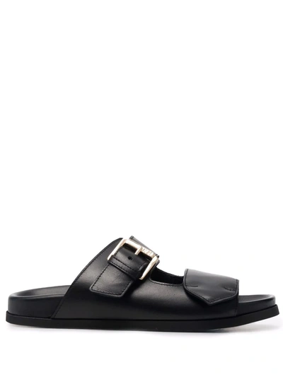 N°21 Buckled Leather Slides In Black