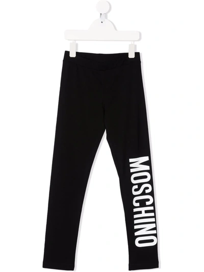 Moschino Kids' Logo-print Cotton Leggings In Black