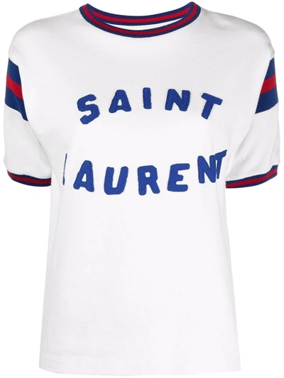 Saint Laurent Off-white Logo Cotton-blend T-shirt In Off White