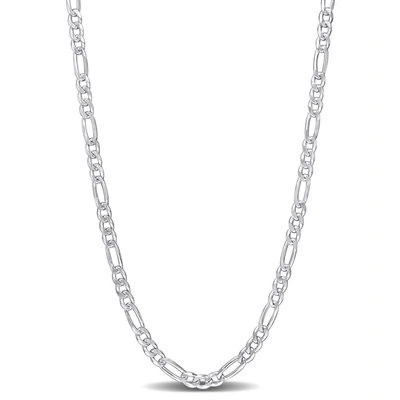 Amour 3.8 Mm Figaro Chain Necklace In Sterling Silver In White