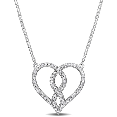 Amour 1/10 Ct Tdw Diamond Heart Pendant With Chain In Sterling Silver In White