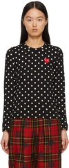 Comme Des Garçons Play Long Sleeve Polka Dot T-shirt With Chest Little Red Heart Embroidery In Black