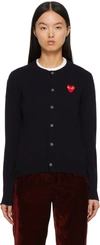 Comme Des Garçons Play Long Sleeve Logo Cardigan In Navy