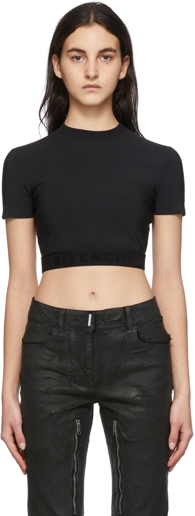 Givenchy Cropped Jacquard Logo Hem T-shirt In Black