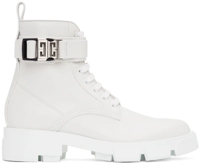 Givenchy Woman Terra Ankle Boot In White Leather With 4g Buckle