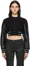 Givenchy Cropped Embroidered Wool-blend Fleece And Leather Bomber Jacket In Nero