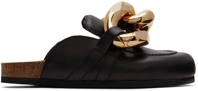 Jw Anderson Chain-embellished Leather Slippers In Black