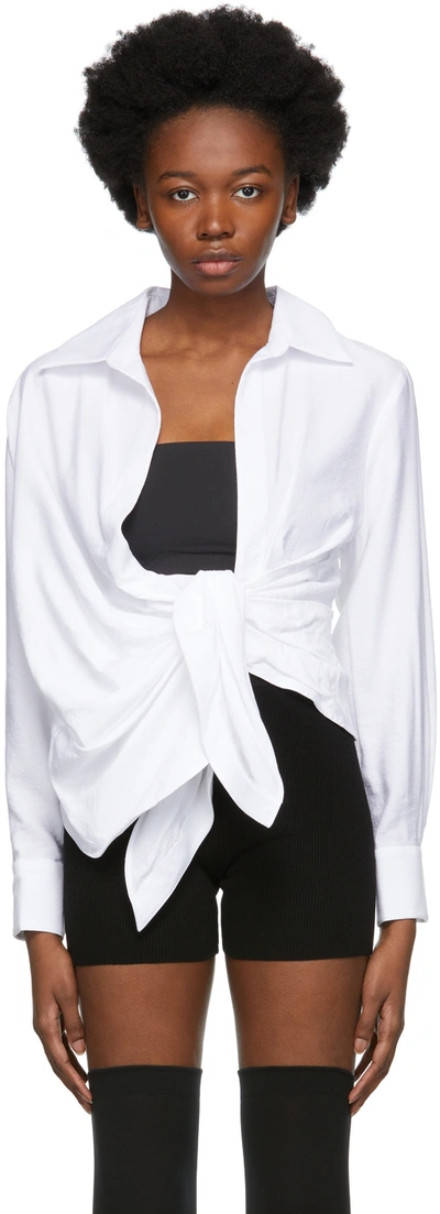 Jacquemus La Chemise Bahia Knotted Cotton Shirt In Ecru