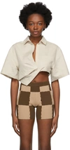 Jacquemus Capri Cotton And Linen-blend Cropped Shirt In Beige