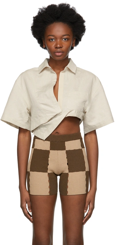 Jacquemus Capri Cotton And Linen-blend Cropped Shirt In White