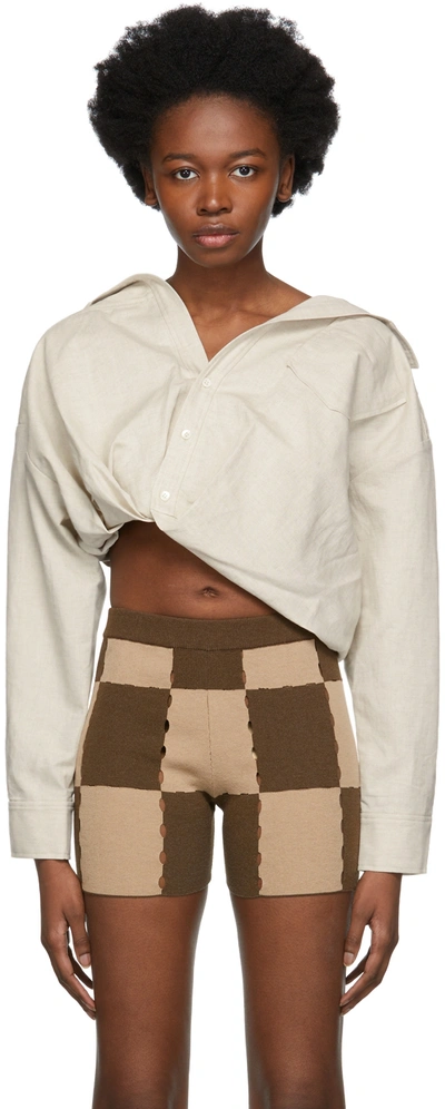 Jacquemus La Chemise Mejean Twist Tucked Shirt In Beige