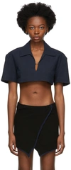 Jacquemus Le Haut Bebi Short-sleeve Hemp And Cotton-blend Top In 380 Navy