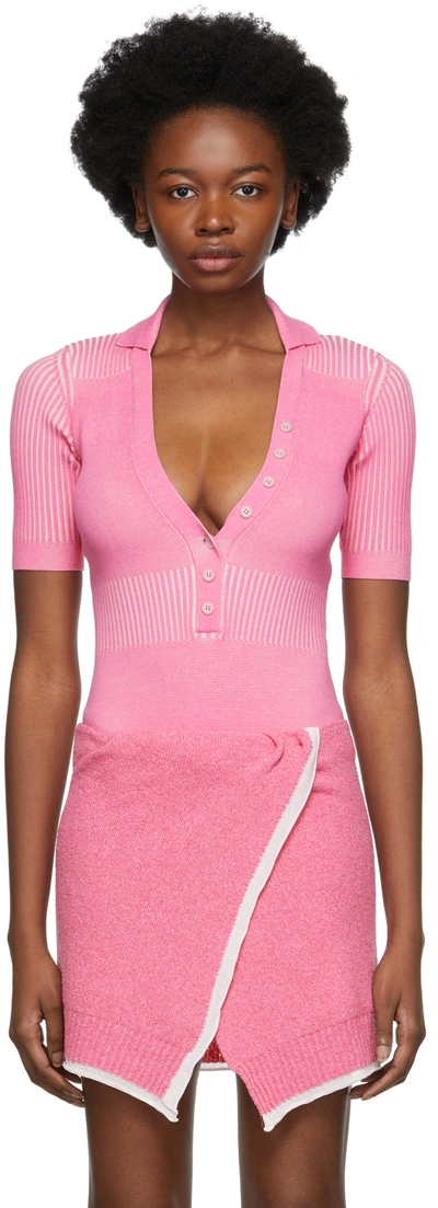 Jacquemus Le Body Yauco Knit Polo Bodysuit In Pink