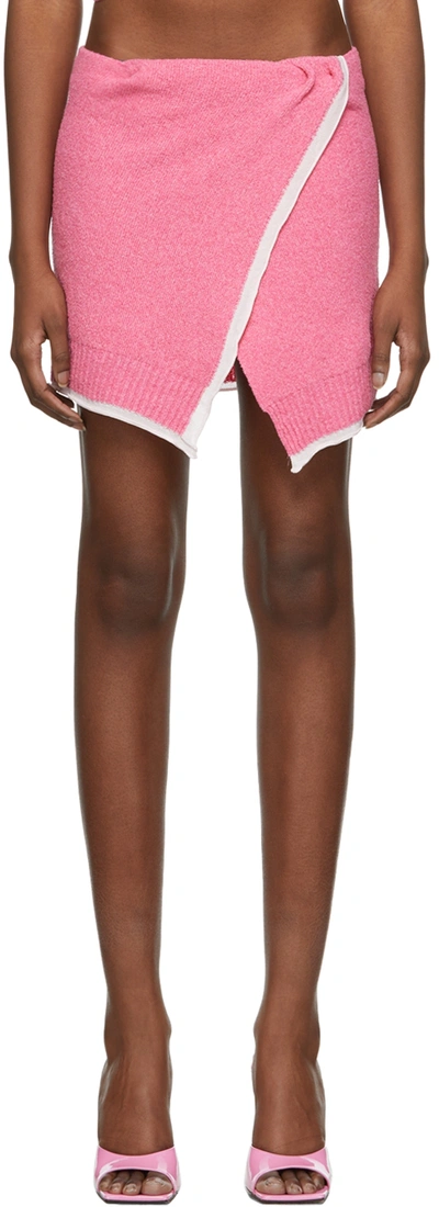 Jacquemus Bagnu Cotton-blend Terry Wrap Mini Skirt In Pink & Purple