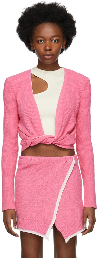 Jacquemus Le Gilet Noué Cotton-blend Cardigan In Pink & Purple