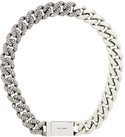 Saint Laurent Crystal-embellished Curb-chain Necklace In Grigio