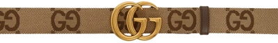 Gucci Beige Wide Gg Marmont Belt In 2572 Camel Ebony/new