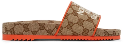 Gucci Beige & Orange The North Face Edition Sideline Slides In Beige,brown