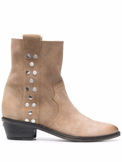 Zadig & Voltaire Pilar High Stud-detail Suede Ankle Boots In Brown