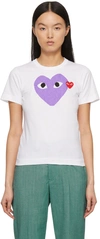 Comme Des Garçons Play White & Purple Large Double Heart T-shirt In Lilla