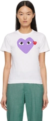 Comme Des Garçons Play White & Purple Large Double Heart T-shirt In Purple