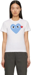 Comme Des Garçons Play White & Blue Large Double Heart T-shirt