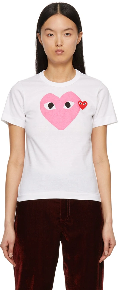 Comme Des Garçons Play Heart Logo-motif Cotton-jersey T-shirt In Pink & Purple