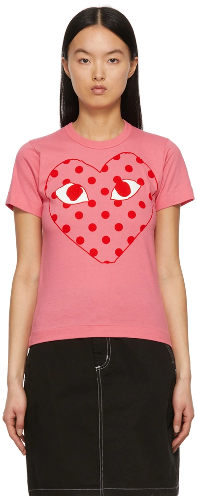 Comme Des Garçons Play Polk-dot Heat Print T-shirt In Pink