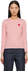 Comme Des Garçons Play Comme Des Garcons Play Pink And White Striped Heart Patch Long Sleeve T-shirt In Pink