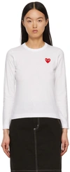 Comme Des Garçons Play White Heart Patch Long Sleeve T-shirt In White