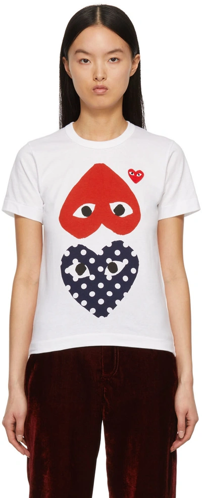 Comme Des Garçons Play White Polka Dot Upside Down Heart T-shirt