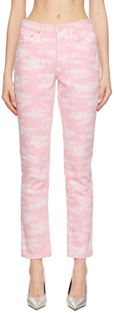 Vetements Pink Stamped Logo Magic Fit Jeans In Baby Pink