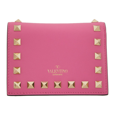 Valentino Garavani Pink Rockstud French Wallet In Hw4 Feminine