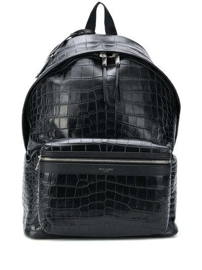 Saint Laurent City Croc-effect Leather Backpack In Black