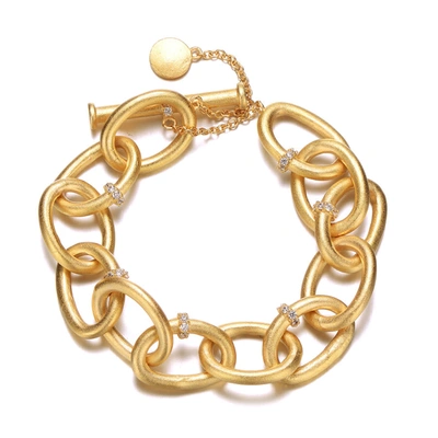Rachel Glauber 14k Gold Plated Cubic Zirconia Chain Bracelet In Gold-tone