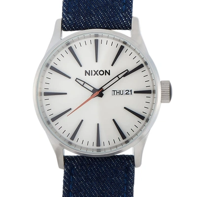 Nixon Sentry Quartz White Dial Mens Watch A105-1540-00 In Black,blue,silver Tone,white