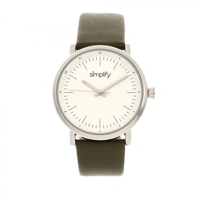 Simplify The 6200 White Dial Olive Leather Watch Sim6201 In Green,silver Tone,white