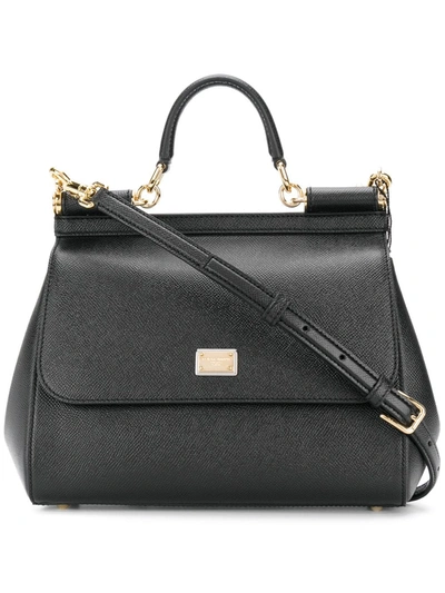 Dolce & Gabbana Sicily Leather Shoulder Bag In Black