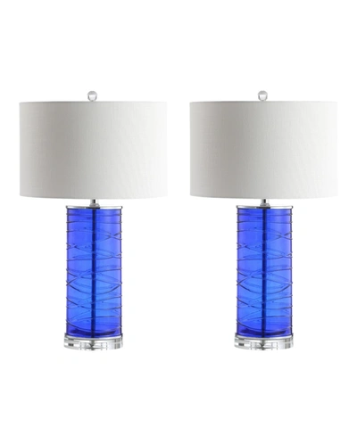 Jonathan Y Cole 27.5in Modern Fused Glass Cylinder Led Table Lamp In Cobalt
