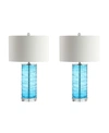 Jonathan Y Cole 27.5" Modern Fused Glass Cylinder Led Table Lamp In Turquoise