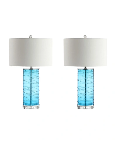 Jonathan Y Cole 27.5" Modern Fused Glass Cylinder Led Table Lamp In Turquoise