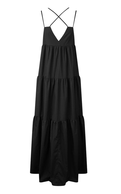 Matthew Bruch Women's Cross-strap Cotton Maxi Dress In Black,blue