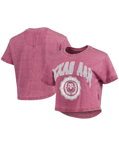 Pressbox Women's  Maroon Distressed Texas A&m Aggies Edith Vintage-like Burnout Crop T-shirt