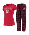 CONCEPTS SPORT WOMEN'S RED, NAVY WASHINGTON NATIONALS LODGE T-SHIRT AND PANTS SLEEP SET