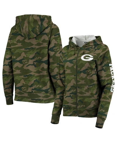 New Era Women's Camo Green Bay Packers Raglan Full-zip Hoodie